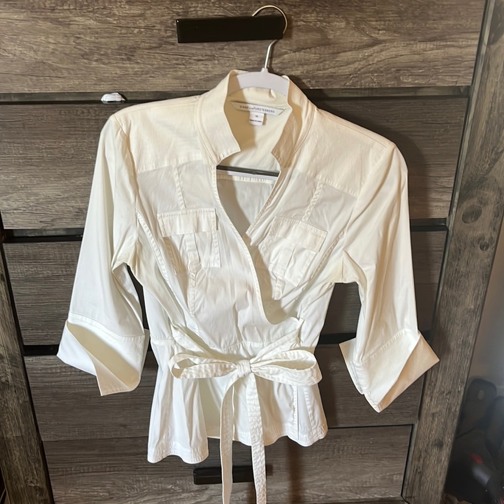 DVF wrap blouse w French cuffs